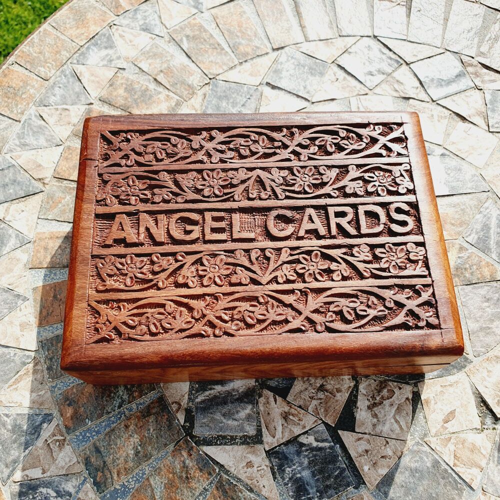 Wooden Carved Angel Box with Hinged lid