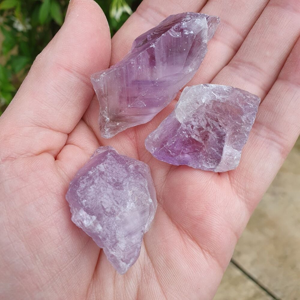 Unpolished Raw Natural Amethyst Crystal x 3 pieces