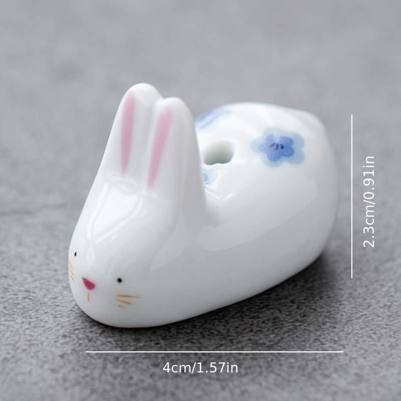 Japanese White Ceramic Rabbit Incense holder