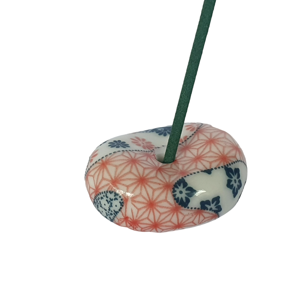 Japanese Round Red & Blue Ceramic incense holder