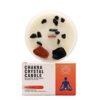 Root Chakra Candle with Red Jasper and Black Agate Crystals