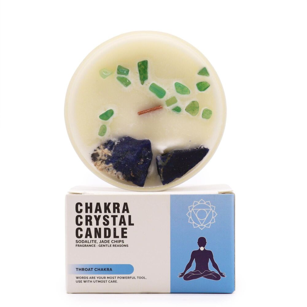Throat Chakra Candle: Self-expression and communication with Sodalite & Crystal Jade
