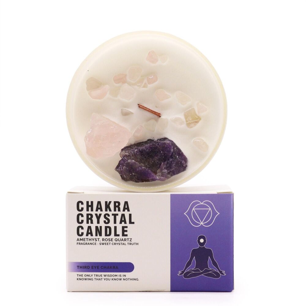 Third Eye Chakra Candle with Amethyst & Rose Quartz crystals