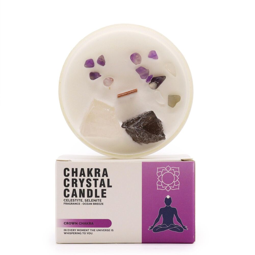 Crown Chakra Candle: Spiritual Enlightenment and Inner Peace with Celestite  & Selenite