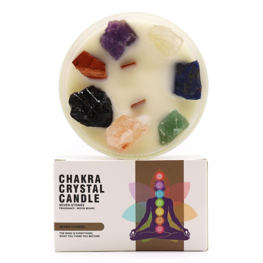 Large Chakra Candle: Promoting Balance and Harmony with all Seven Crystal