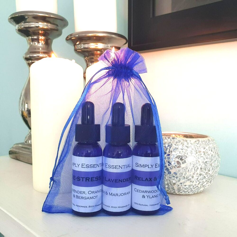 Relaxing Massage oil Gift set - Blue Bag of 3 blends