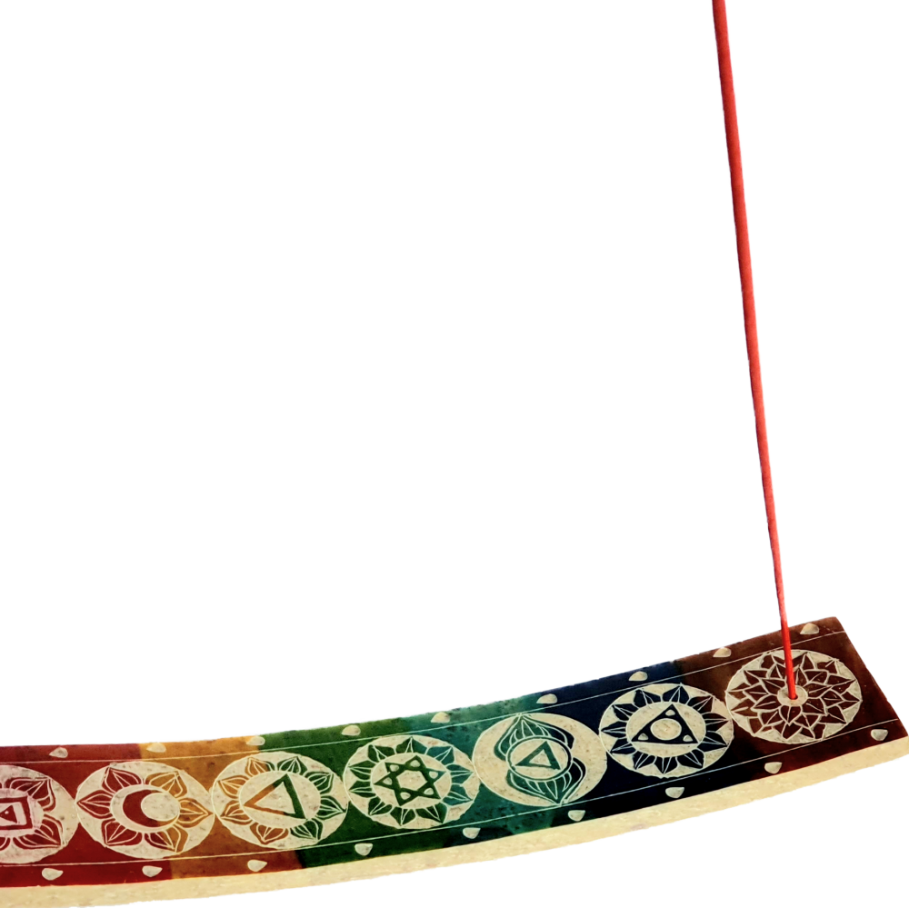 Long Soapstone Incense Stick Holder with colourful Chakra designs