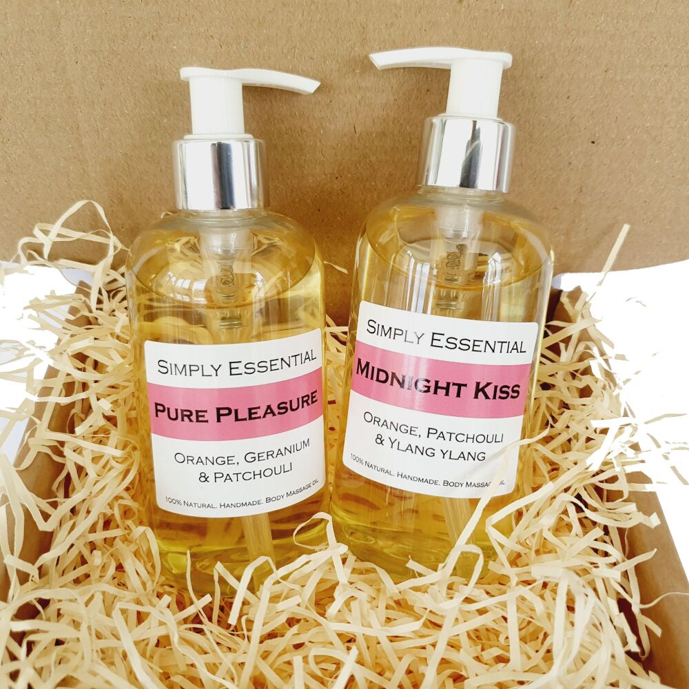 Sensual Massage oil gift set box Midnight Kiss & Pure Pleasure blends