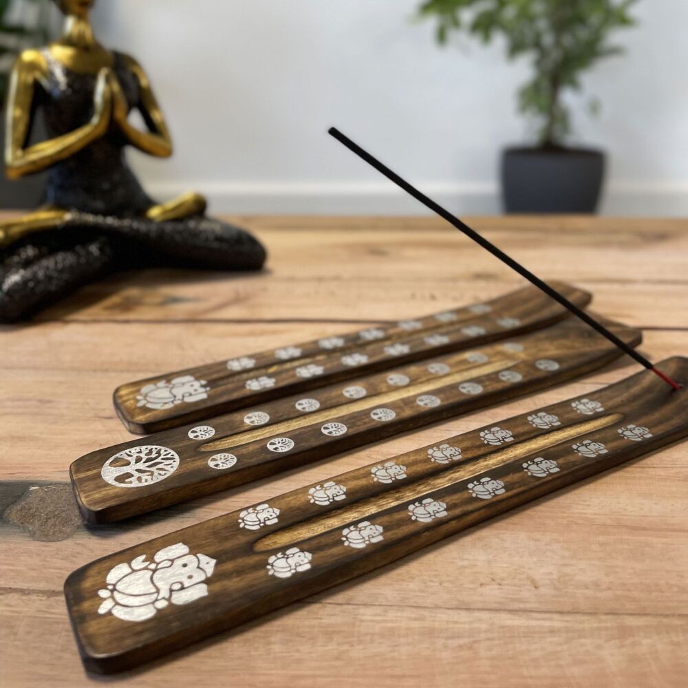 Wooden Incense Stick Holder with white designs