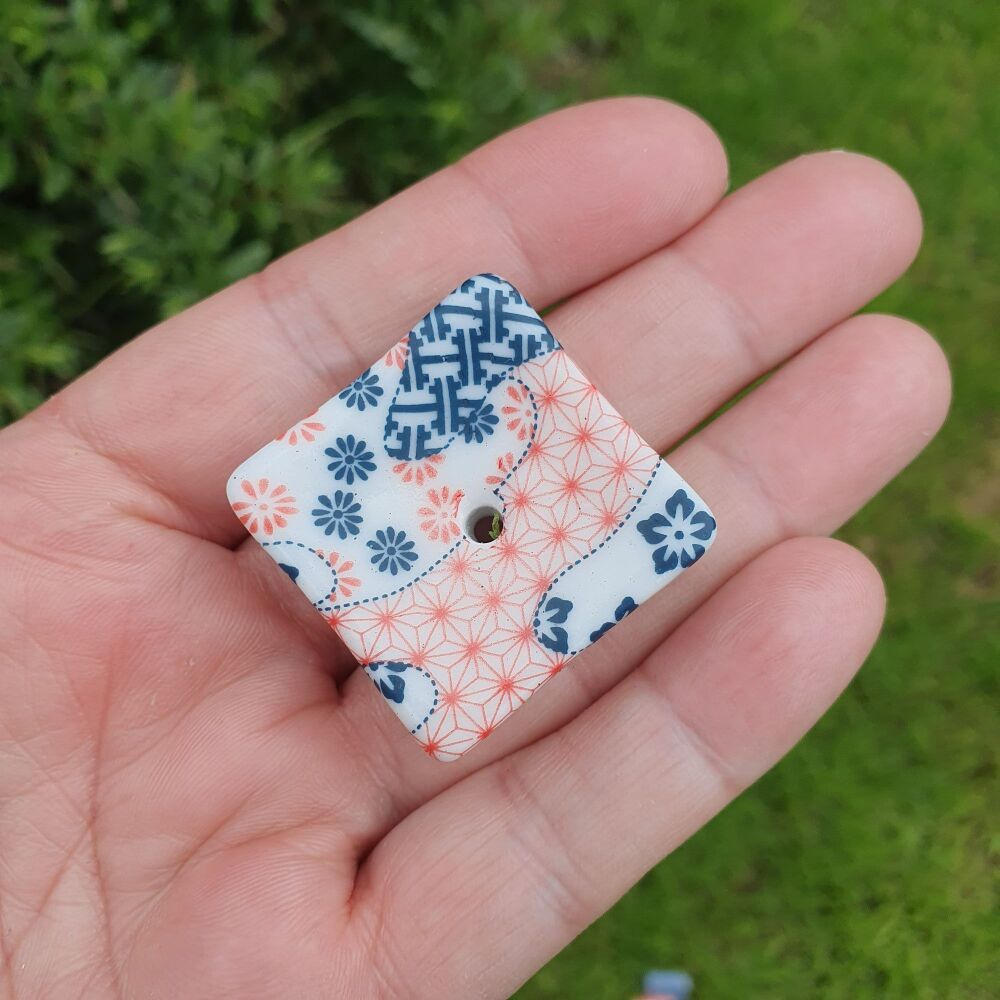 Japanese Square Red & Blue Ceramic incense holder