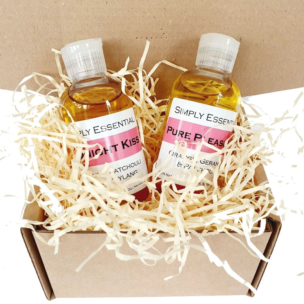 Sensual Massage oil gift set box Midnight Kiss & Pure Pleasure blends