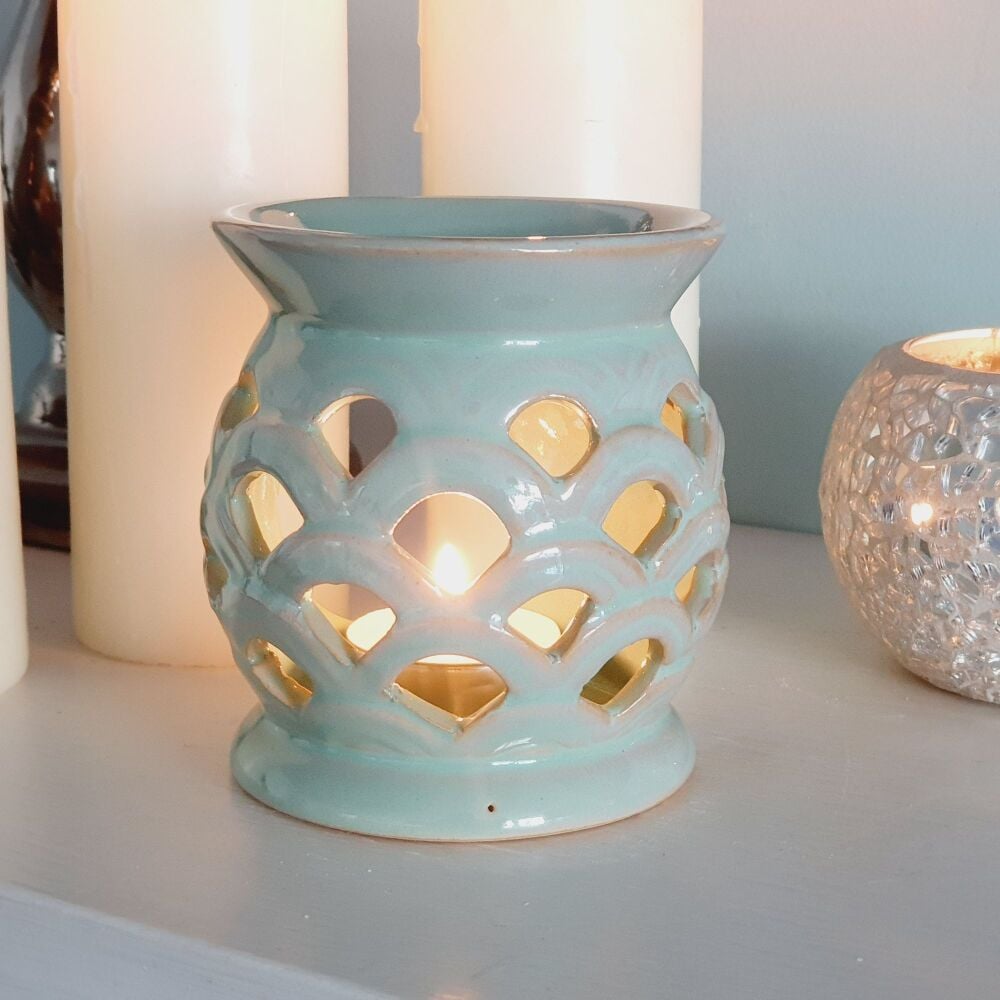 Scallop Green washed Ceramic oil burner