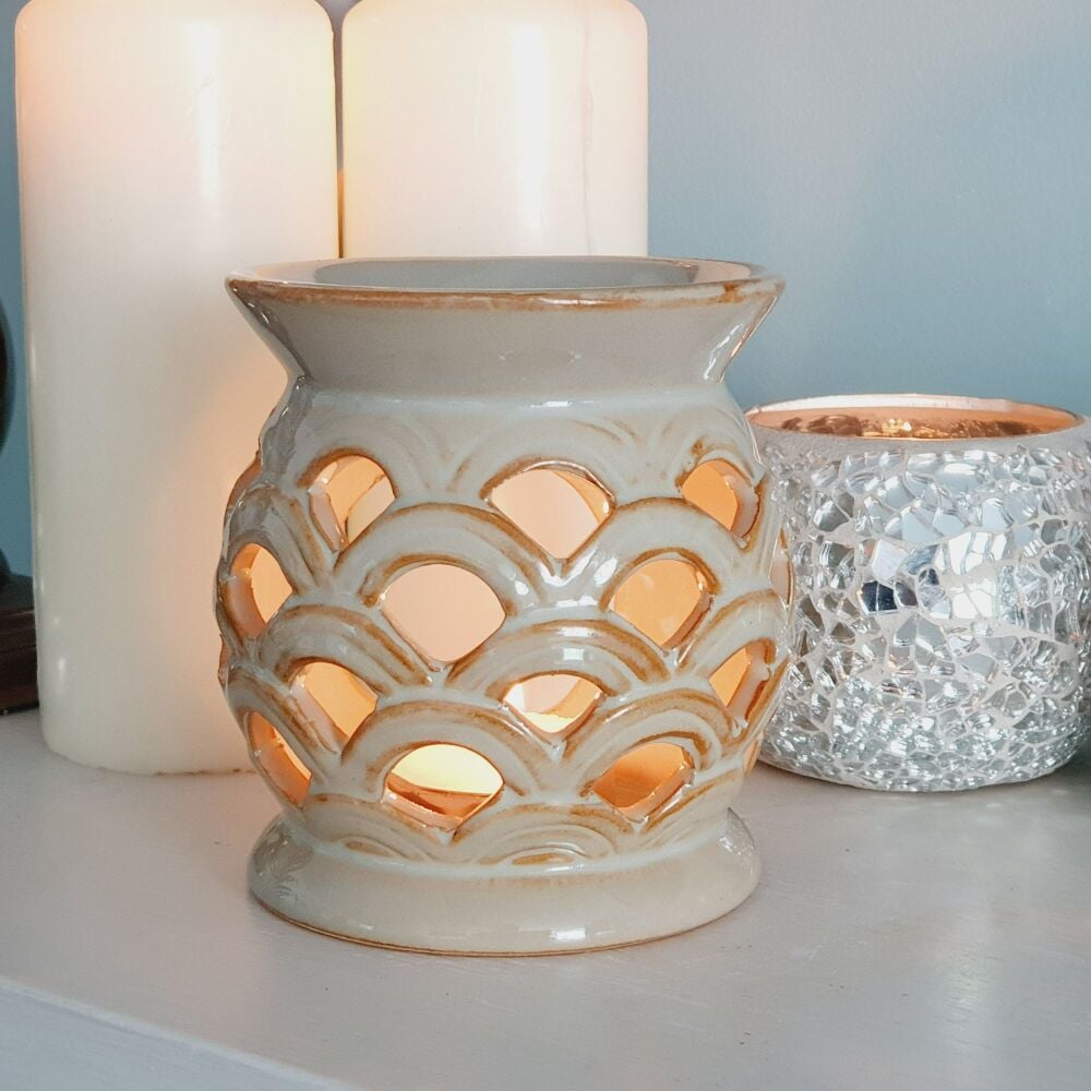 Scallop Brown washed Ceramic oil burner