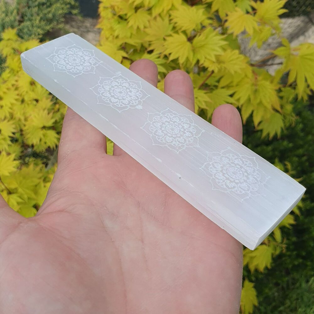 Mandala Flat Bar Selenite Charging Plate 15cm