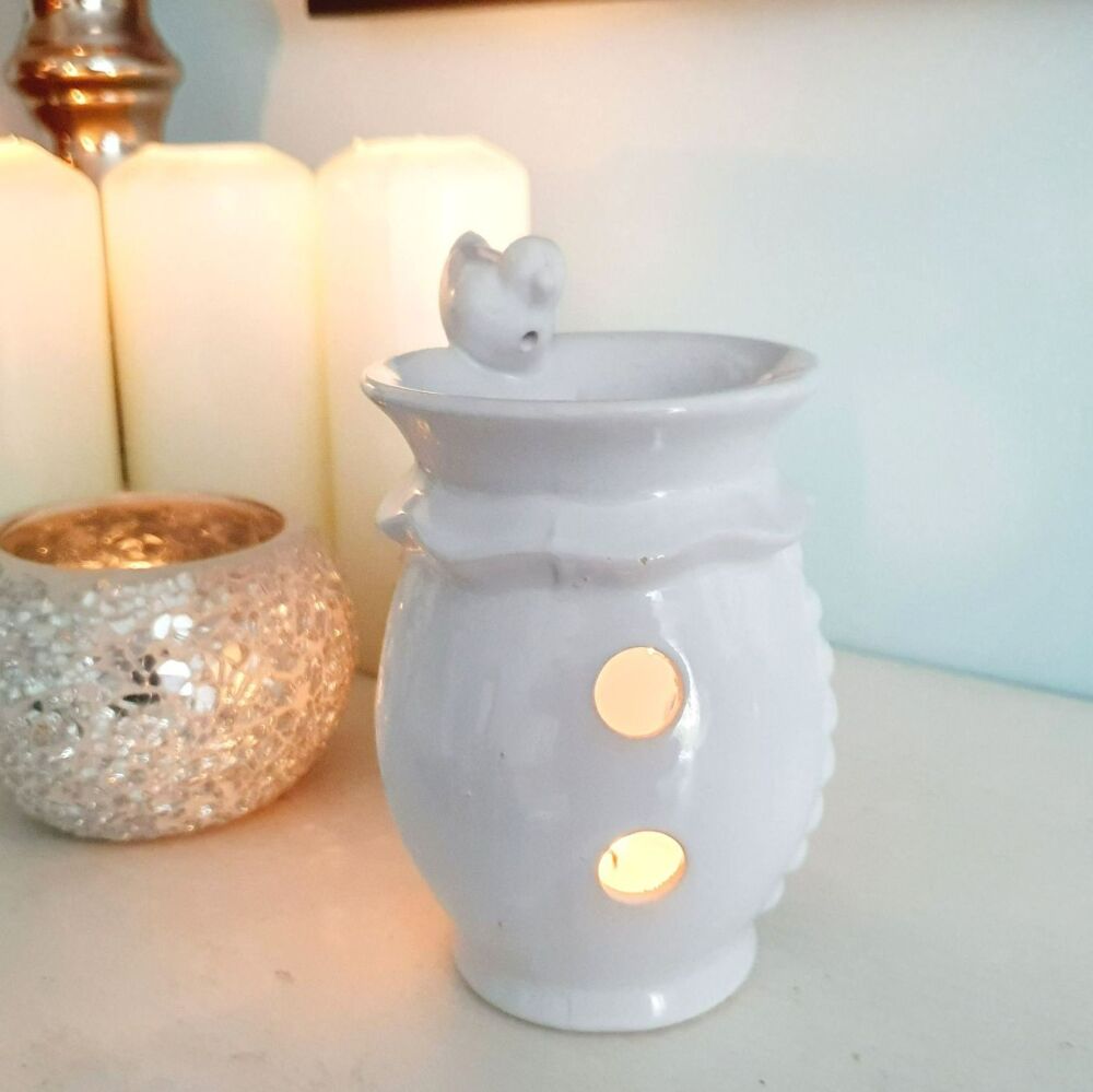 Drinking Bird bath White Ceramic oil burner