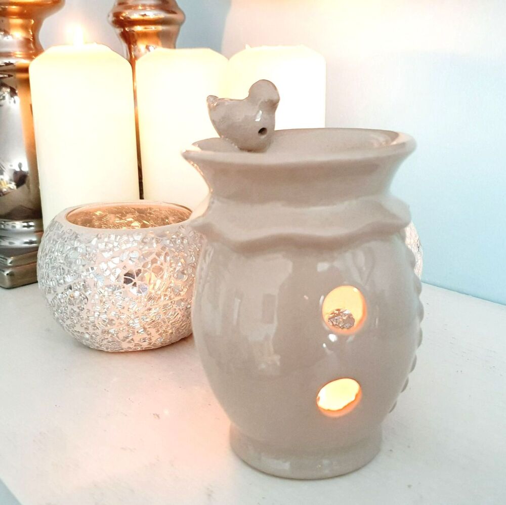 Drinking Bird bath Ivory Ceramic oil burner