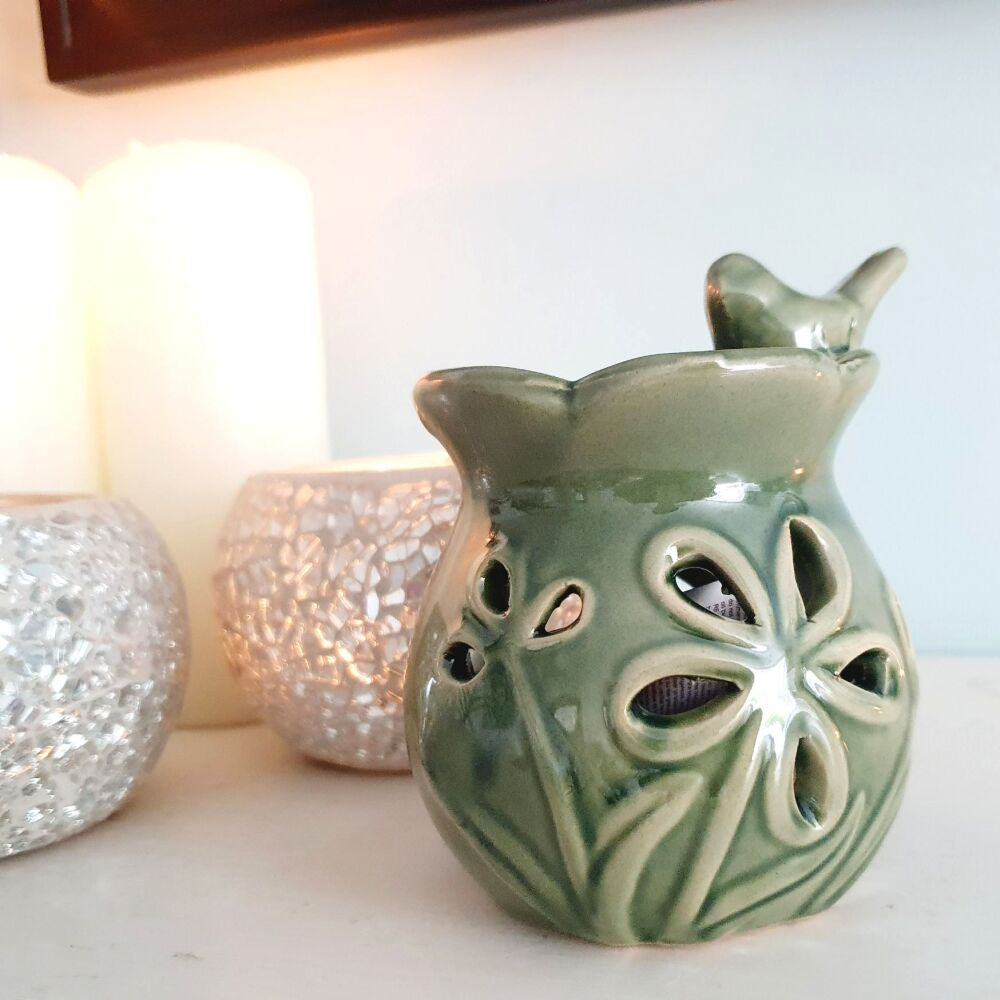 Drinking Bird bath Green Ceramic oil burner
