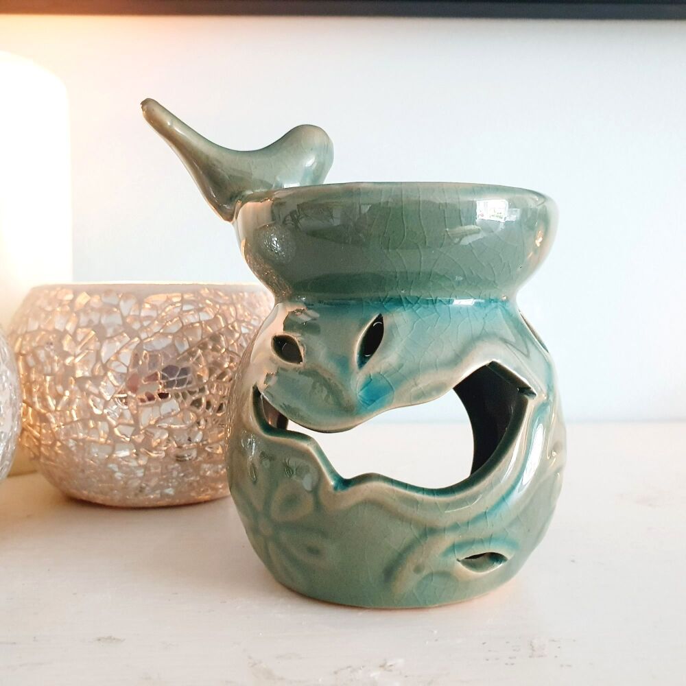 Drinking Bird bath Blue Ceramic oil burner