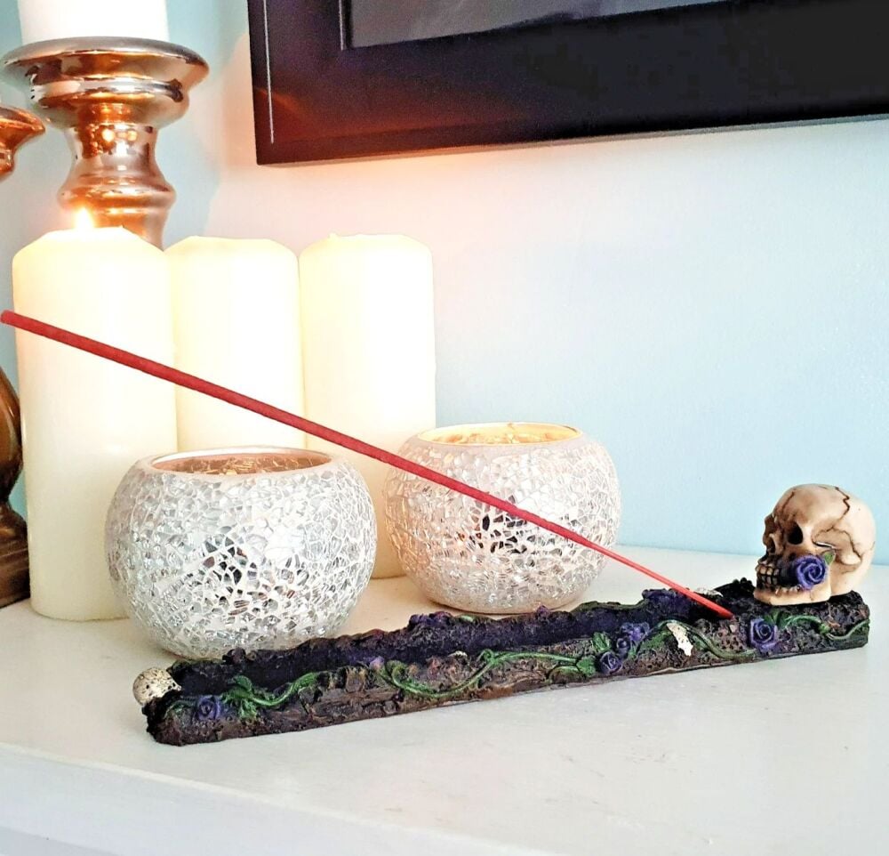 Skull and Rose Ashcatcher Incense Stick Burner