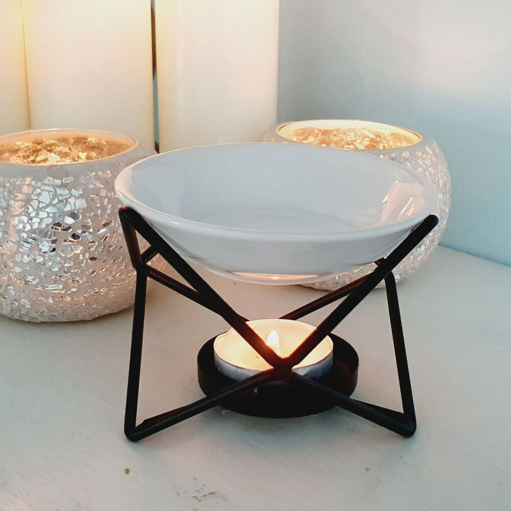 Round White Ceramic Removeable Dish Oil Burner with Metal stand