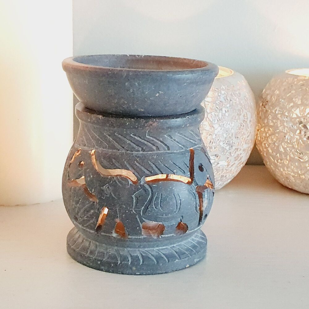 Elephant Soapstone Oil Burner - Grey