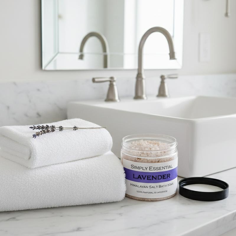 LAVENDER Pink Himalayan Bath salts with Lavender flower buds 225g