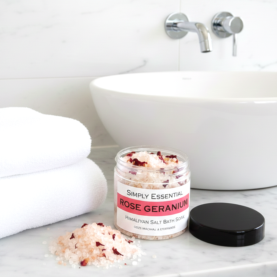 ROSE GERANIUM Pink Himalayan Bath Salts with Rose petals 225g