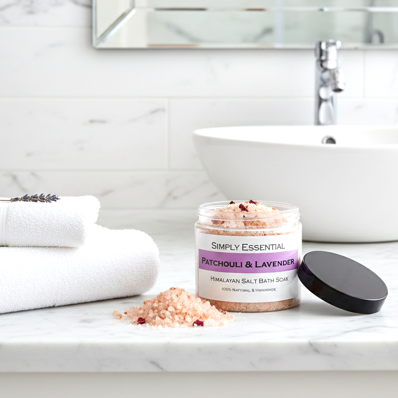 PATCHOULI & LAVENDER Pink Himalayan Bath Salts with Rose petals 225g