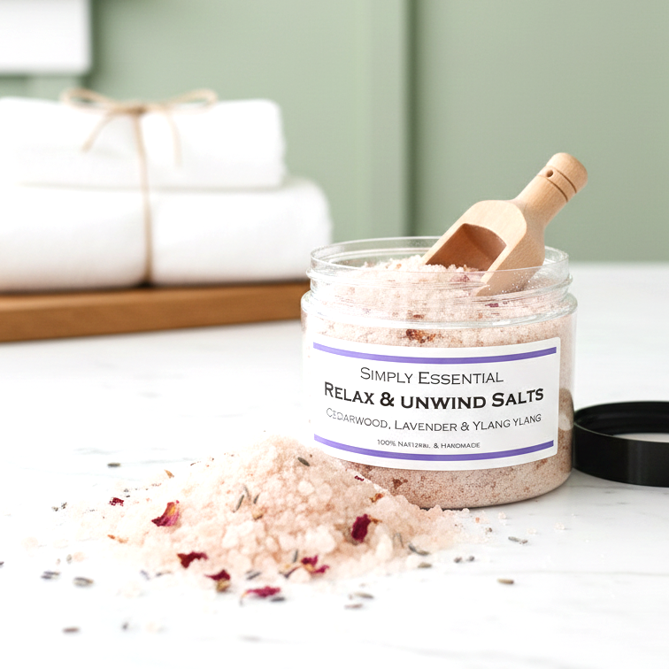 RELAX & UNWIND Magnesium and Pink Himalayan Bath Salts with scoop 500g LARGE