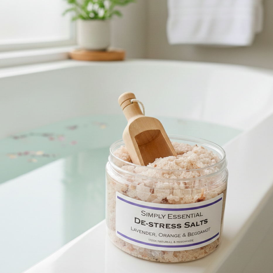 DE-STRESS Magnesium and Pink Himalayan Bath Salts with Scoop 500g LARGE