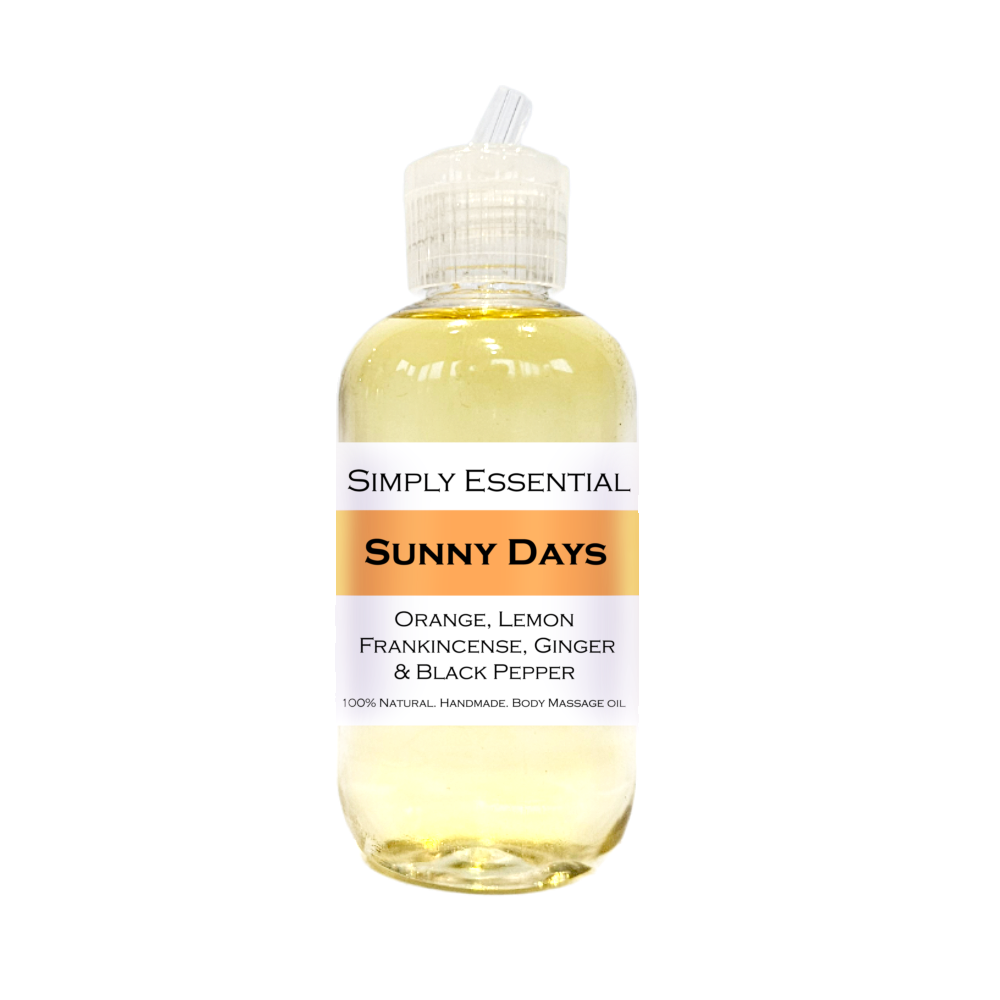 SUNNY DAYS MASSAGE OIL with Orange, Lemon, Frankincense, Ginger & Black Pepper 100ml