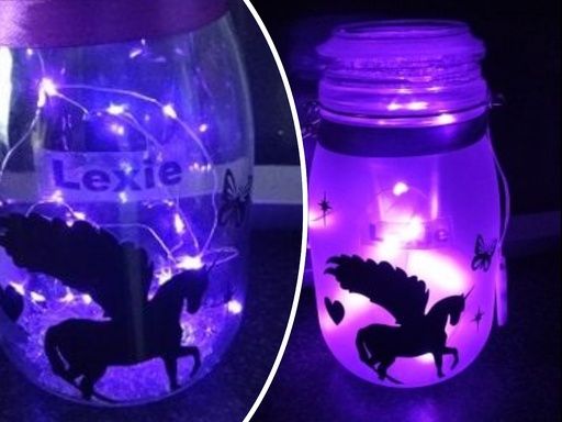  Handcrafted Purple Unicorn Light jar & Night Light 