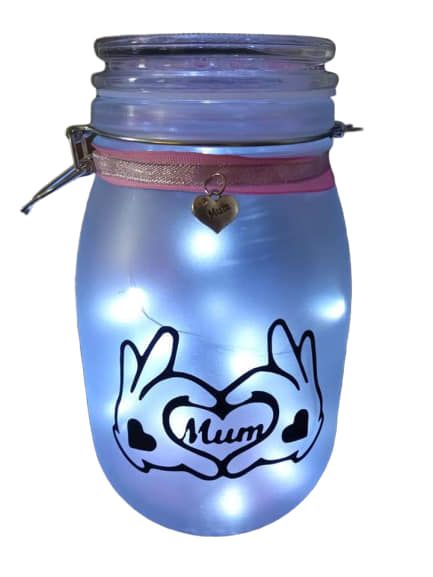 Handcrafted Mum Hand Heart Light up Jars