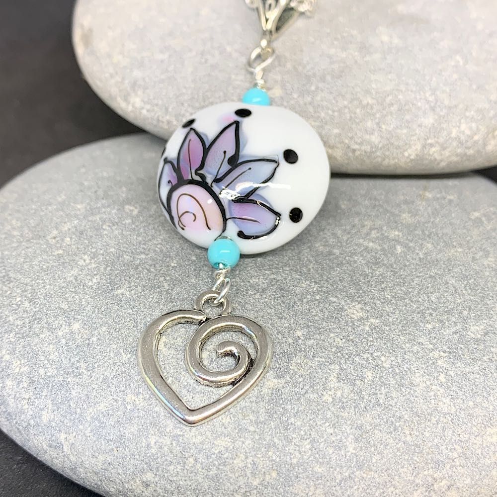 Blue/pink Flower Heart pendant