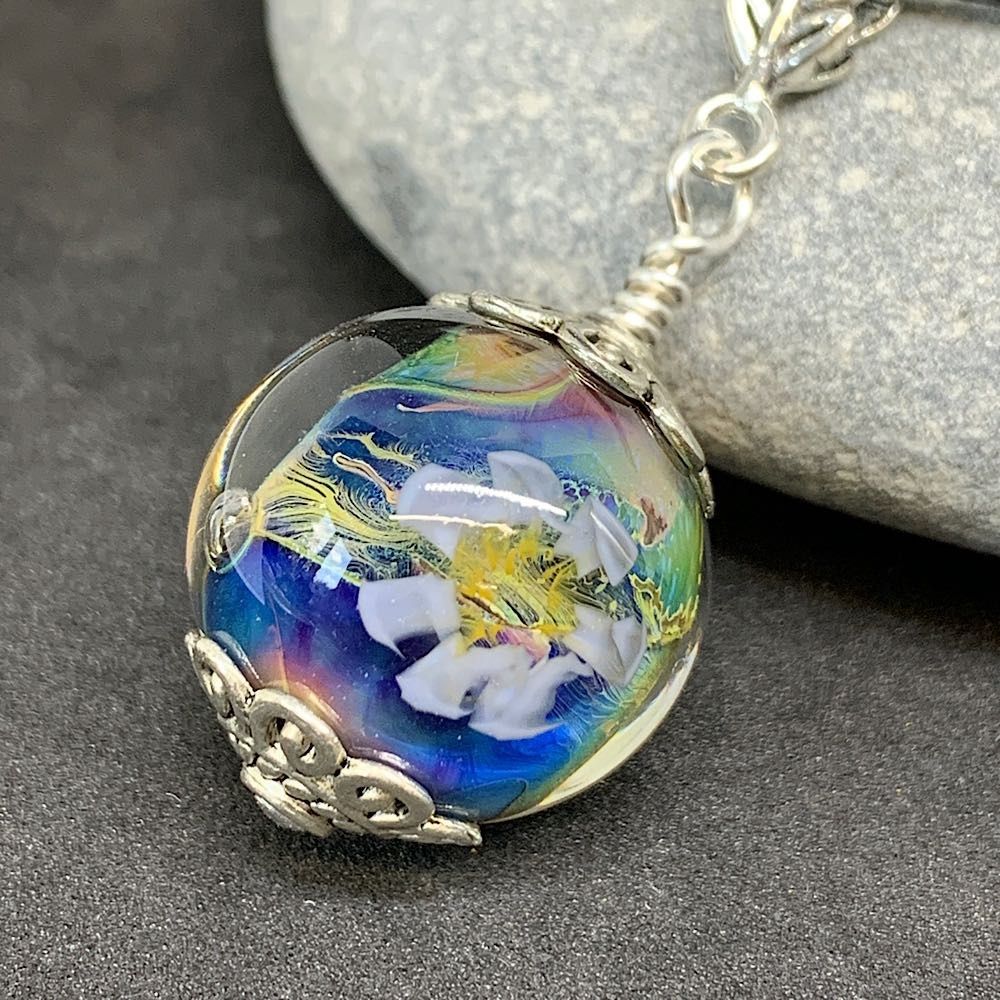 Silver glass floral pendant