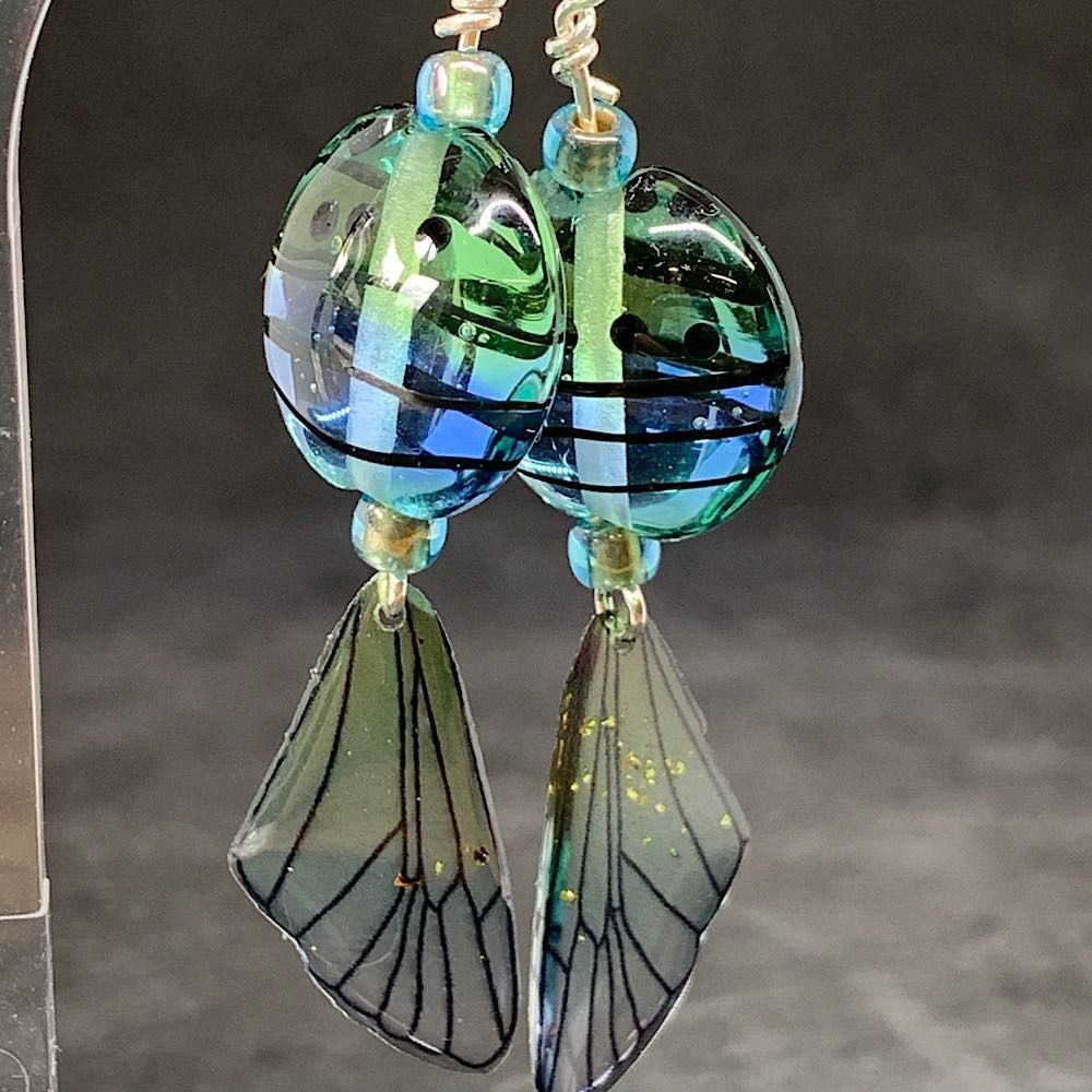 Green lilac butterfly earrings