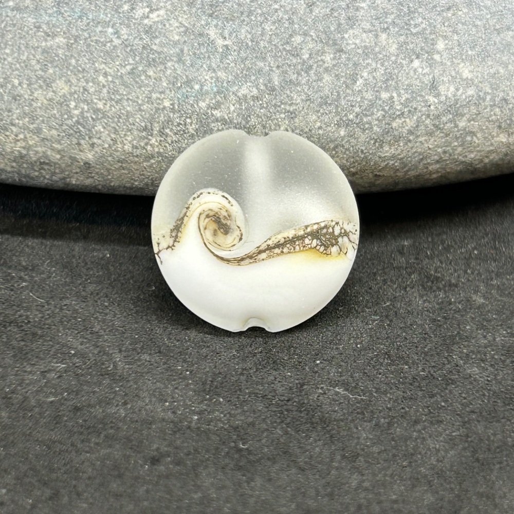 Lampwork lentil bead 17mm - matte clear and white