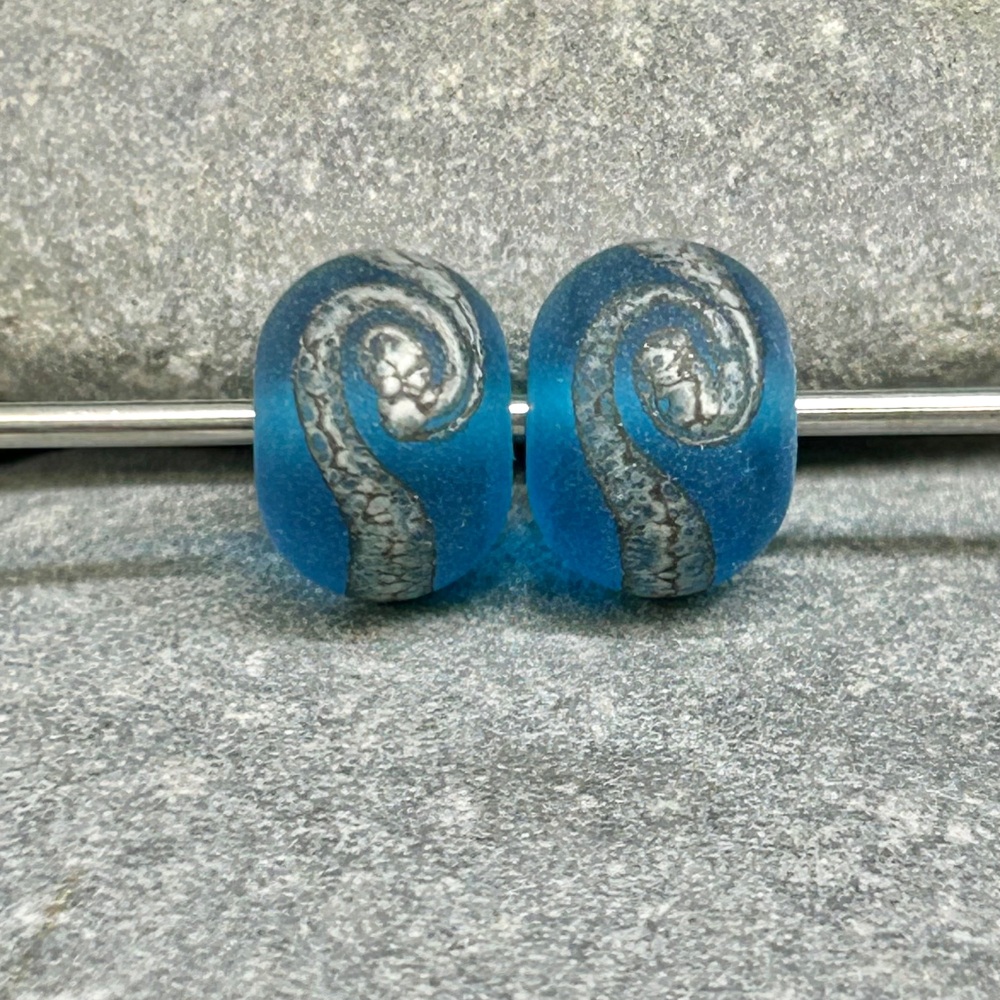 Lampwork bead  pair, 12mm - matte turquoise