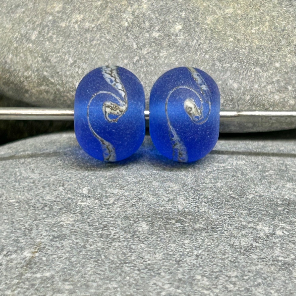 Lampwork bead  pair, 12mm - matte mid blue