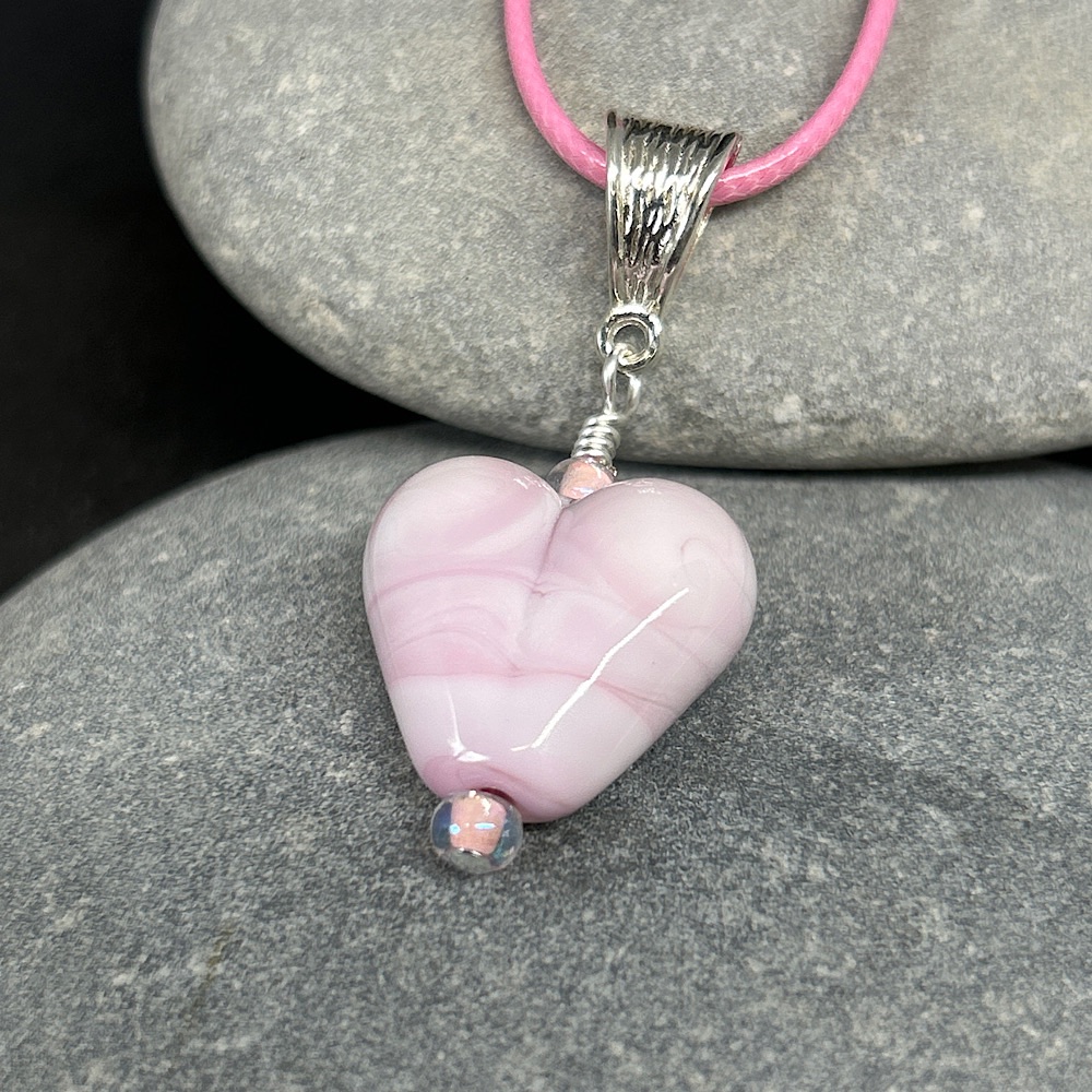 Pink heart lampwork pendant