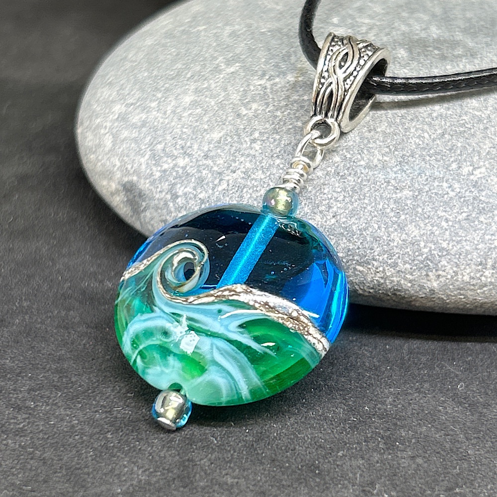 Turquoise seas,  lampwork glass pendant