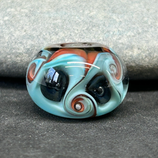 Turquoise swirl large hole focal bead