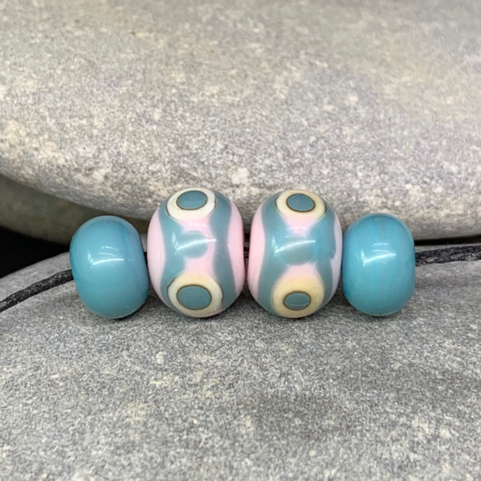 Lampwork bead set, turquoise and pink