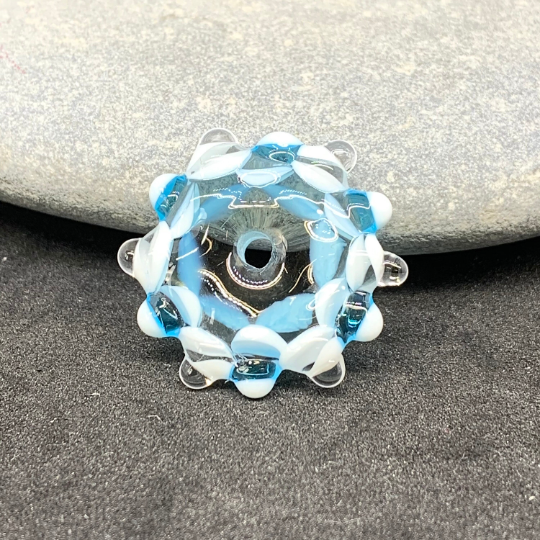 Snowflake disc, handmade glass focal bead
