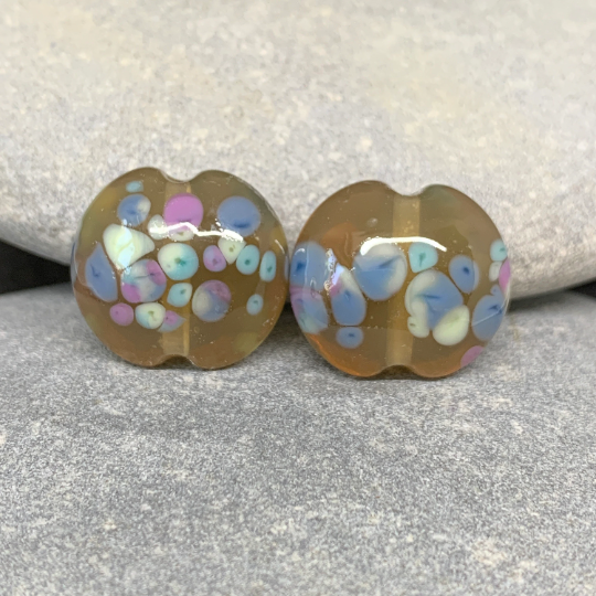 Lampwork glass bead pair, smokey speckles