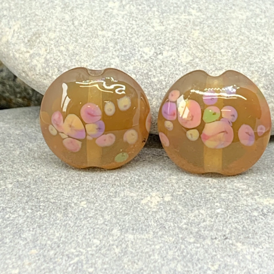 Lampwork glass bead pair, honey blossom