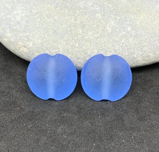 Lampwork glass bead pair, matte blue