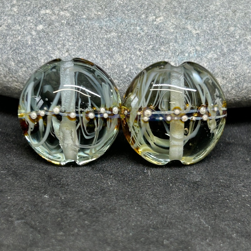 Lampwork glass bead pair, Tempest