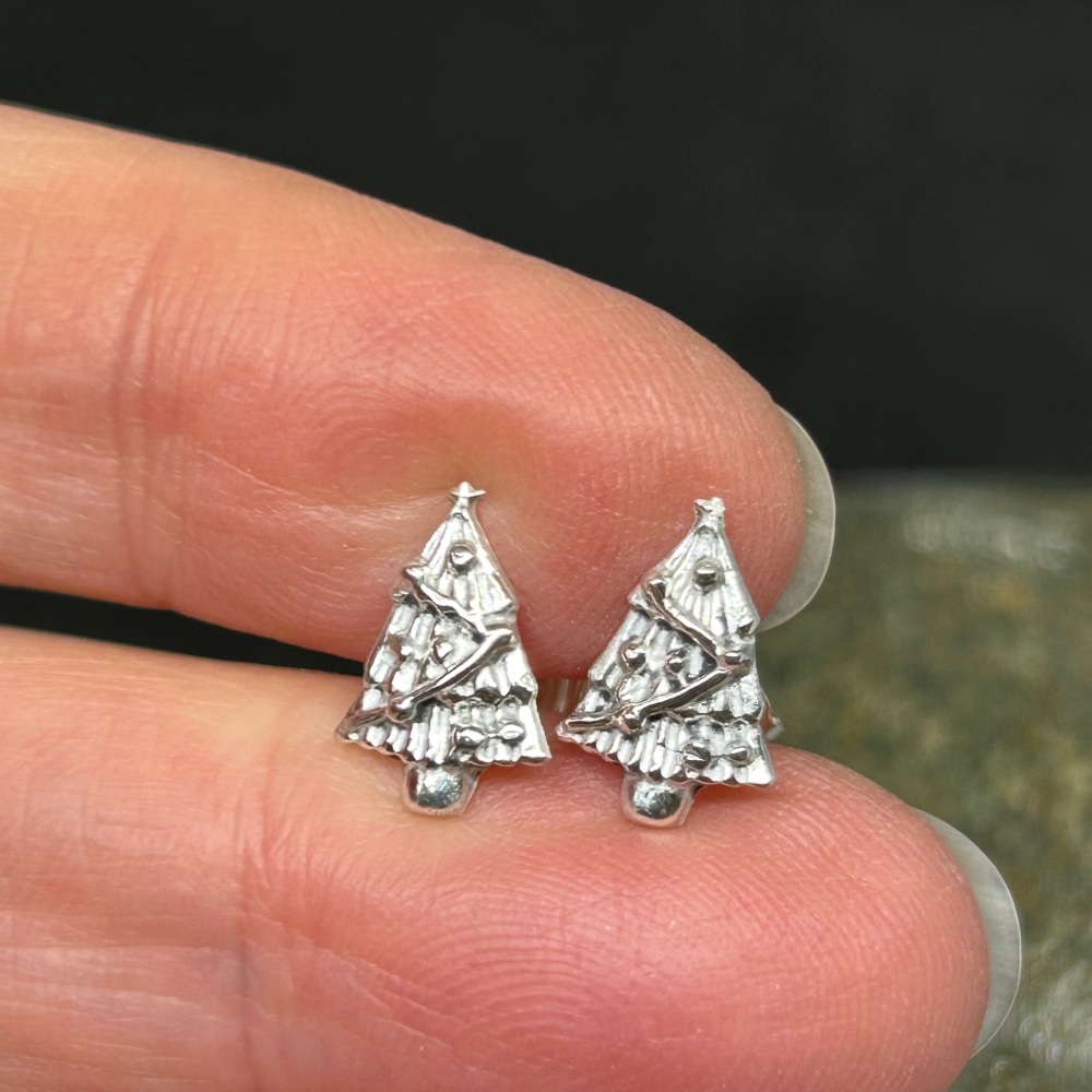 Silver Christmas tree earrings