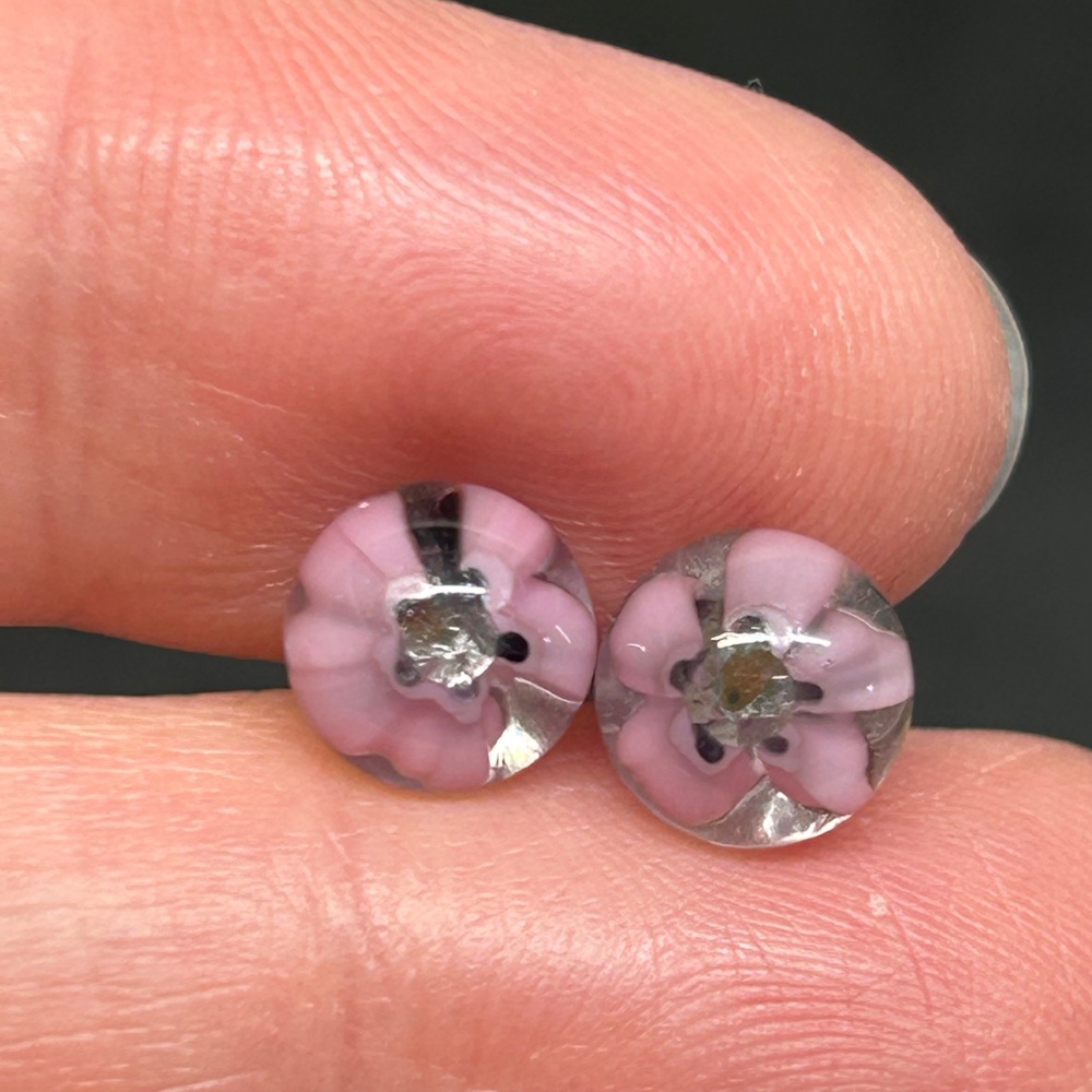 Pretty pink floral style glass stud earrings